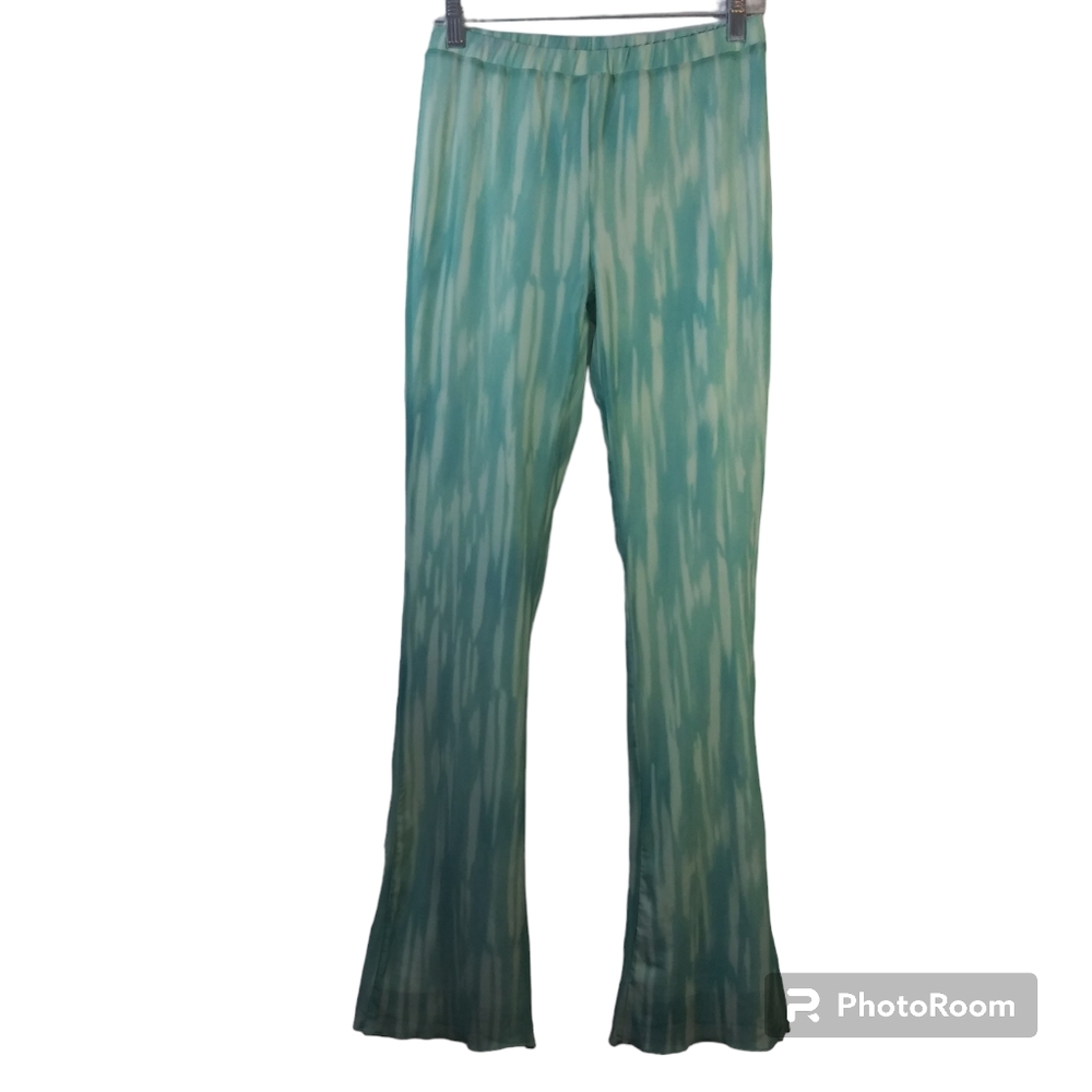 Revolve Superdown Aqua Multi Print Hilary Bell Bottom Pull On pants Size Small